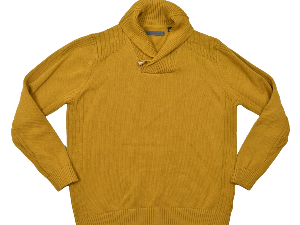 Sean John Men's 2XL Mustard Yellow Shawl Collar Pullover Sweater 100% Cotton